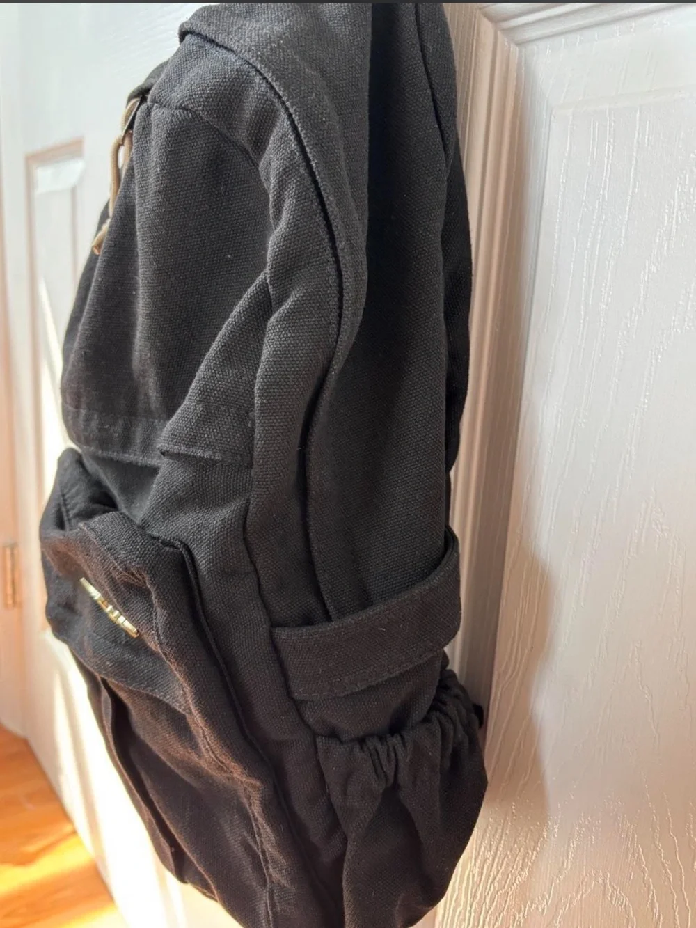 Black Canvas Backpack with Wing Emblem